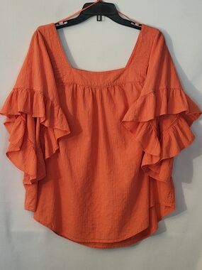 Terra Sky Ruffled Square-Neck Top Size 2X